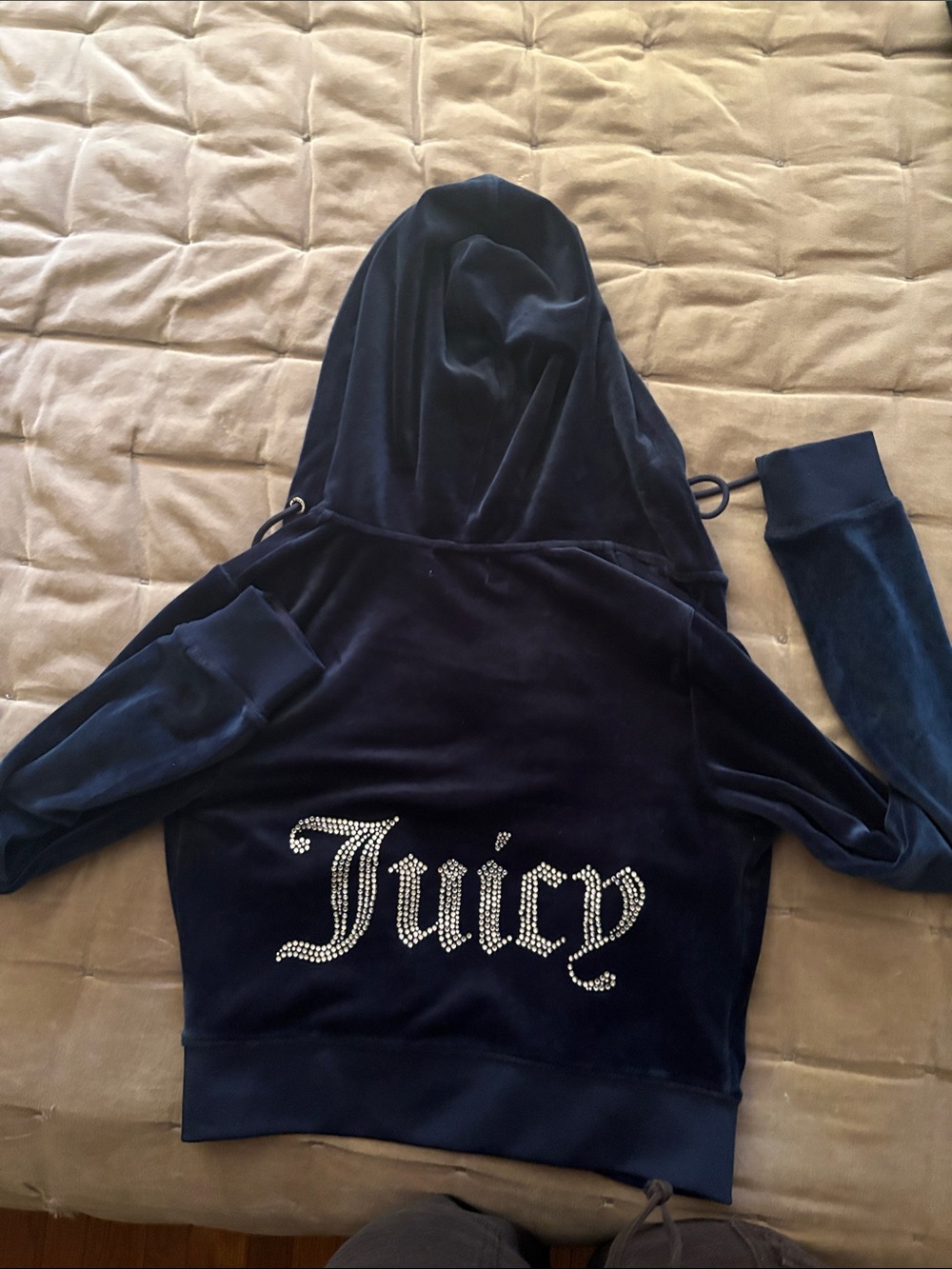 Juicy Couture Navy Velour Hoodie with Rhinestone 'Juicy'